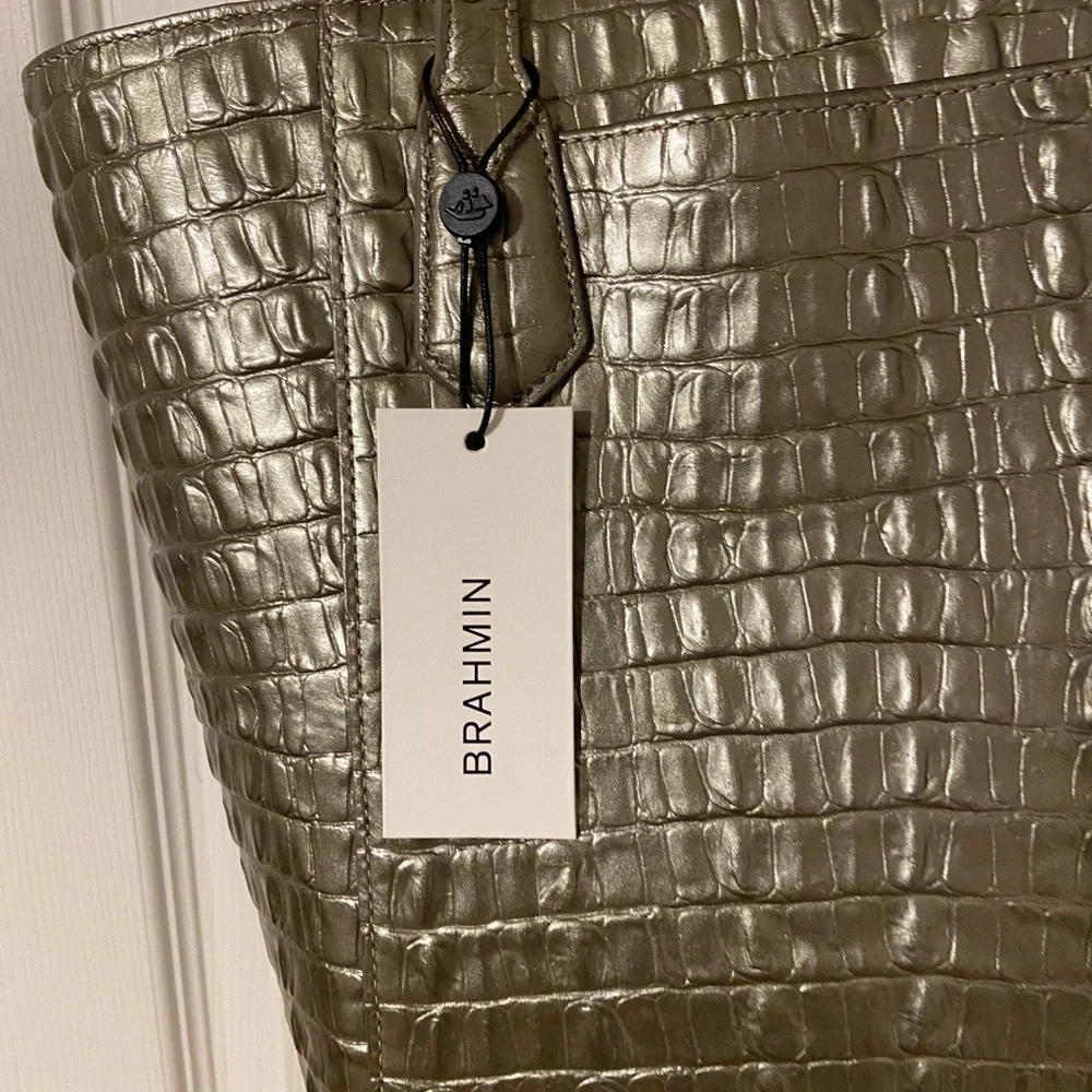 Brahmin Jayden Pewtwr Chic Crocodile-Embossed Tote Bag
